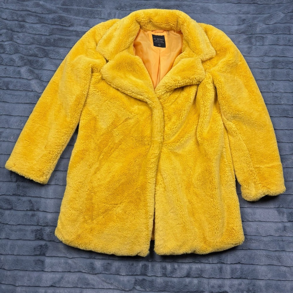 Ci Sono Faux Fur Collection Mustard Yellow Coat Jacket FJK26 Womens Large L